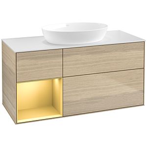 Villeroy und Boch Finion Waschtischunterschrank FA61HFPC 120cm, Abdeckplatte white matt, Regale Gold matt lacquer, Oak Veneer