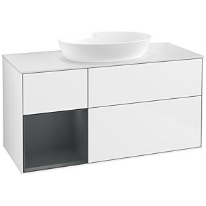 Villeroy et Boch Finion Villeroy et Boch FA61HGGF 120cm, plaque de recouvrement blanc mat, étagères laqué mat Midnight, laqué blanc brillant