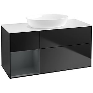 Villeroy und Boch Finion Waschtischunterschrank FA61HGPD 120cm, Abdeckplatte white matt, Regale Midnight matt lacquer, Black matt lacquer
