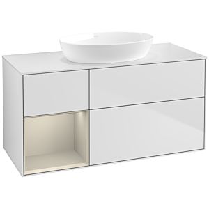 Villeroy und Boch Finion Waschtischunterschrank FA61HHMT 120cm, Abdeckplatte white matt, Regale sand matt lacquer, White matt lacquer