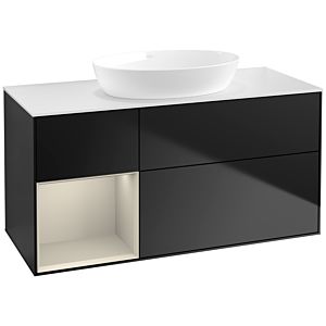 Villeroy und Boch Finion Waschtischunterschrank FA61HHPD 120cm, Abdeckplatte white matt, Regale sand matt lacquer, Black matt lacquer