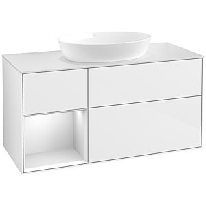 Villeroy et Boch Finion Villeroy et Boch FA61MTGF 120cm, plaque de recouvrement blanc mat, étagères laqué blanc mat, laqué blanc brillant