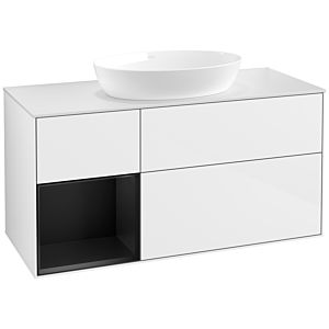 Villeroy et Boch Finion Villeroy et Boch FA61PDGF 120cm, plaque de recouvrement blanc mat, étagères laqué noir mat, laqué blanc brillant