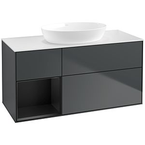 Villeroy et Boch Finion Villeroy et Boch FA61PDHG 120cm, plaque de recouvrement blanc mat, étagères laqué noir mat, Midnight Blue Matt Lacquer