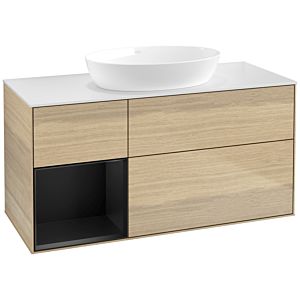 Villeroy und Boch Finion Waschtischunterschrank FA61PDPC 120cm, Abdeckplatte white matt, Regale Black matt lacquer, Oak Veneer
