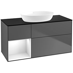 Villeroy et Boch Finion Villeroy et Boch FA62GFGK 120cm, plaque de recouvrement noir mat, étagères laqué blanc brillant, anthracite mat