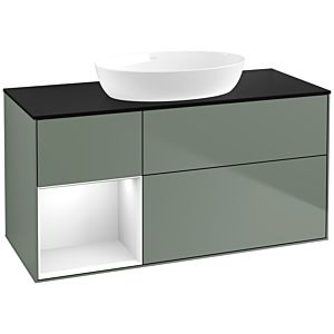 Villeroy et Boch Finion Villeroy et Boch FA62GFGM 120cm, plaque de recouvrement noir mat, étagères Laque blanche brillante, Olive Matt Lacquer