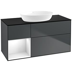 Villeroy et Boch Finion Villeroy et Boch FA62GFHG 120cm, plaque de recouvrement noir mat, étagères Laque blanc brillant, Midnight Blue Matt Lacquer