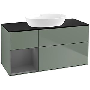 Villeroy et Boch Finion Villeroy et Boch FA62GKGM 120cm, plaque de recouvrement noir mat, étagères laqué mat anthracite, Olive Matt Lacquer
