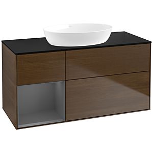Villeroy und Boch Finion Waschtischunterschrank FA62GKGN 120cm, Abdeckplatte black matt, Regale Anthracite matt lacquer, Walnut veneer
