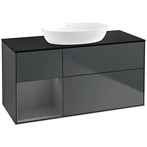 Villeroy und Boch Finion Waschtischunterschrank FA62GKHG 120cm, Abdeckplatte black matt, Regale Anthracite matt lacquer, Midnight Blue Matt Lacquer