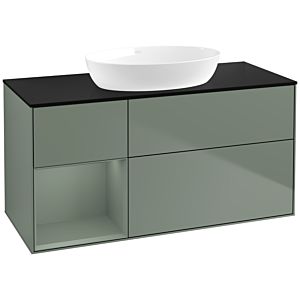 Villeroy et Boch Finion Villeroy et Boch FA62GMGM 120cm, plaque de recouvrement noir mat, étagères laqué olive mat, Olive Matt Lacquer