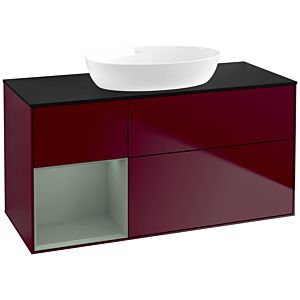 Villeroy et Boch Finion Villeroy et Boch FA62GMHB 120cm, plaque de recouvrement noir mat, étagères laqué olive mat, Peony Matt