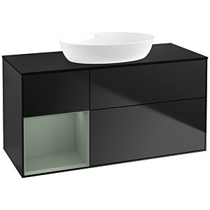 Villeroy und Boch Finion Waschtischunterschrank FA62GMPD 120cm, Abdeckplatte black matt, Regale Olive matt lacquer, Black matt lacquer