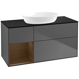 Villeroy und Boch Finion Waschtischunterschrank FA62GNGK 120cm, Abdeckplatte black matt, Regale Walnut Veneer, Anthracite matt