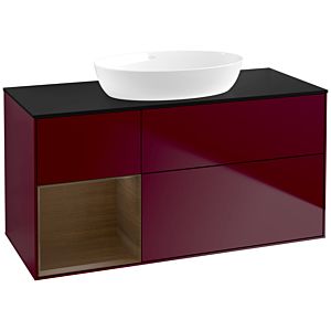 Villeroy und Boch Finion Waschtischunterschrank FA62GNHB 120cm, Abdeckplatte black matt, Regale Walnut Veneer, Peony Matt