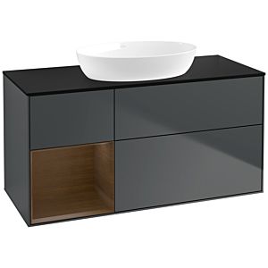 Villeroy et Boch Finion Villeroy et Boch FA62GNHG 120cm, plaque de recouvrement noir mat, étagères Walnut Veneer , Midnight Blue Matt Lacquer