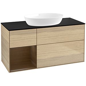Villeroy und Boch Finion Waschtischunterschrank FA62GNPC 120cm, Abdeckplatte black matt, Regale Walnut Veneer, Oak Veneer