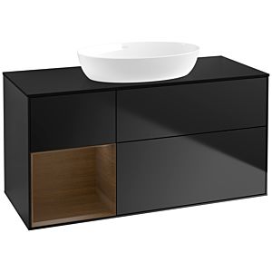 Villeroy et Boch Finion Villeroy et Boch FA62GNPD 120cm, plaque de recouvrement noir mat, étagères Walnut Veneer , laqué noir mat