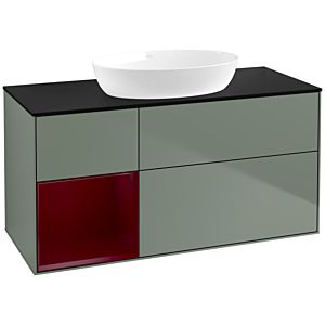 Villeroy und Boch Finion Waschtischunterschrank FA62HBGM 120cm, Abdeckplatte black matt, Regale Peony matt lacquer, Olive Matt Lacquer