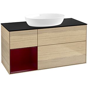 Villeroy et Boch Finion Villeroy et Boch FA62HBPC 120cm, plaque de recouvrement noir mat, étagères Peony laqué mat, Oak Veneer