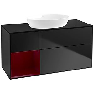 Villeroy und Boch Finion Waschtischunterschrank FA62HBPD 120cm, Abdeckplatte black matt, Regale Peony matt lacquer, Black matt lacquer