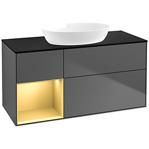 Villeroy und Boch Finion Waschtischunterschrank FA62HFGK 120cm, Abdeckplatte black matt, Regale Gold matt lacquer, Anthracite matt