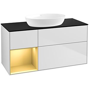 Villeroy und Boch Finion Waschtischunterschrank FA62HFMT 120cm, Abdeckplatte black matt, Regale Gold matt lacquer, White matt lacquer