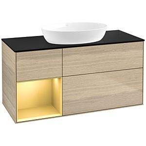 Villeroy et Boch Finion Villeroy et Boch FA62HFPC 120cm, plaque de recouvrement noir mat, étagères laqué mat or, Oak Veneer