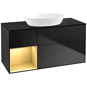 Villeroy und Boch Finion Waschtischunterschrank FA62HFPD 120cm, Abdeckplatte black matt, Regale Gold matt lacquer, Black matt lacquer