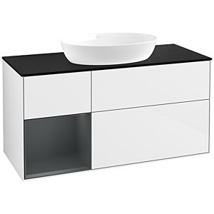 Villeroy et Boch Finion Villeroy et Boch FA62HGGF 120cm, plaque de recouvrement noir mat, étagères laqué mat minuit, laqué blanc brillant