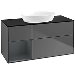 Villeroy und Boch Finion Waschtischunterschrank FA62HGGK 120cm, Abdeckplatte black matt, Regale Midnight matt lacquer, Anthracite matt