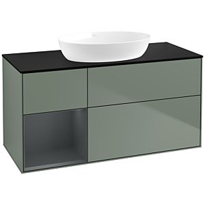 Villeroy und Boch Finion Waschtischunterschrank FA62HGGM 120cm, Abdeckplatte black matt, Regale Midnight matt lacquer, Olive Matt Lacquer