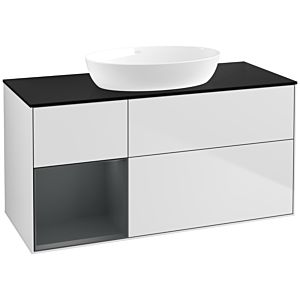 Villeroy und Boch Finion Waschtischunterschrank FA62HGMT 120cm, Abdeckplatte black matt, Regale Midnight matt lacquer, White matt lacquer