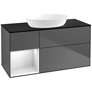 Villeroy und Boch Finion Waschtischunterschrank FA62MTGK 120cm, Abdeckplatte black matt, Regale White matt lacquer, Anthracite matt