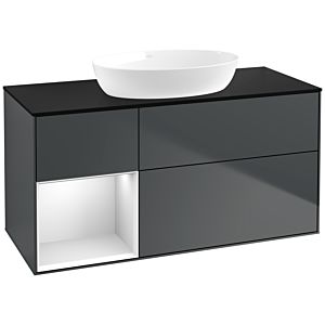 Villeroy et Boch Finion Villeroy et Boch FA62MTHG 120cm, plaque de recouvrement noir mat, étagères laqué blanc mat, Midnight Blue Matt Lacquer