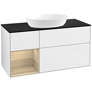 Villeroy et Boch Finion Villeroy et Boch FA62PCGF 120cm, plaque de recouvrement noir mat, étagères Oak Veneer , laqué blanc brillant