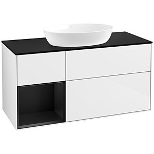 Villeroy und Boch Finion Waschtischunterschrank FA62PDGF 120cm, Abdeckplatte black matt, Regale Black matt lacquer, Glossy white lacquer