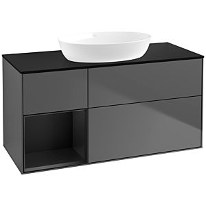 Villeroy und Boch Finion Waschtischunterschrank FA62PDGK 120cm, Abdeckplatte black matt, Regale Black matt lacquer, Anthracite matt