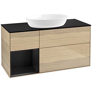 Villeroy et Boch Finion Villeroy et Boch FA62PDPC 120cm, plaque de recouvrement noir mat, étagères laqué noir mat, Oak Veneer
