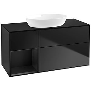 Villeroy et Boch Finion Villeroy et Boch FA62PDPD 120cm, plaque de recouvrement noire mate, étagères en laque noire mate, laque noire mate