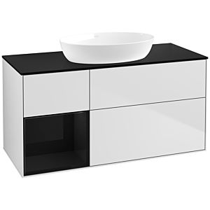 Villeroy und Boch Finion Waschtischunterschrank FA62PHMT 120cm, Abdeckplatte black matt, Regale Glossy black lacquer, White matt lacquer