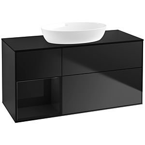 Villeroy und Boch Finion Waschtischunterschrank FA62PHPD 120cm, Abdeckplatte black matt, Regale Glossy black lacquer, Black matt lacquer