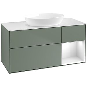 Villeroy und Boch Finion Waschtischunterschrank FA71GFGM 120cm, Abdeckplatte white matt, Regale Glossy white lacquer, Olive Matt Lacquer