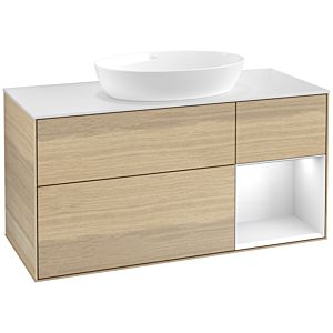 Villeroy et Boch Finion Villeroy et Boch FA71GFPC 120cm, plaque de recouvrement blanc mat, étagères Laque blanche brillante, Oak Veneer