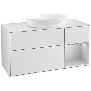 Villeroy und Boch Finion Waschtischunterschrank FA71GJMT 120cm, Abdeckplatte white matt, Regale Light grey matt lacquer, White matt lacquer