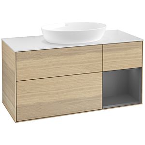 Villeroy und Boch Finion Waschtischunterschrank FA71GKPC 120cm, Abdeckplatte white matt, Regale Anthracite matt lacquer, Oak Veneer