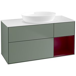 Villeroy et Boch Finion Villeroy et Boch FA71HBGM 120cm, plaque de recouvrement blanc mat, étagères Peony laqué mat, Olive Matt Lacquer