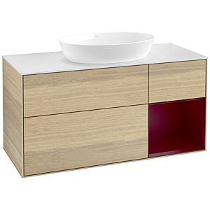 Villeroy et Boch Finion Villeroy et Boch FA71HBPC 120cm, plaque de recouvrement blanc mat, étagères Peony laqué mat, Oak Veneer