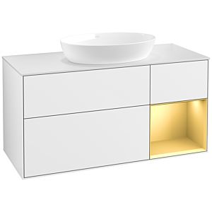 Villeroy et Boch Finion Villeroy et Boch FA71HFGF 120cm, plaque de recouvrement blanc mat, étagères laqué or mat, laqué blanc brillant